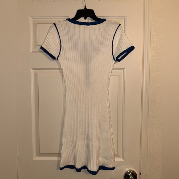 Chic White and Blue Button-Down Mini Dress - Picture 3 of 5